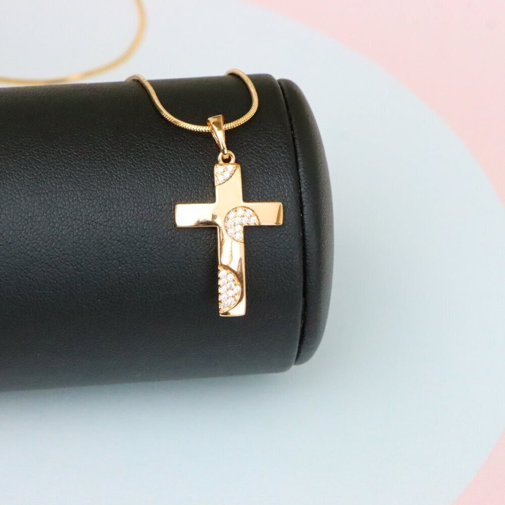 "Elegant Rose Gold Cross Pendant with Crystal Accents for Women & Men, XPPT1738 - Picture 5 of 13